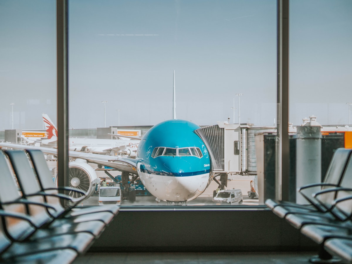 An aircraft at an airport gate